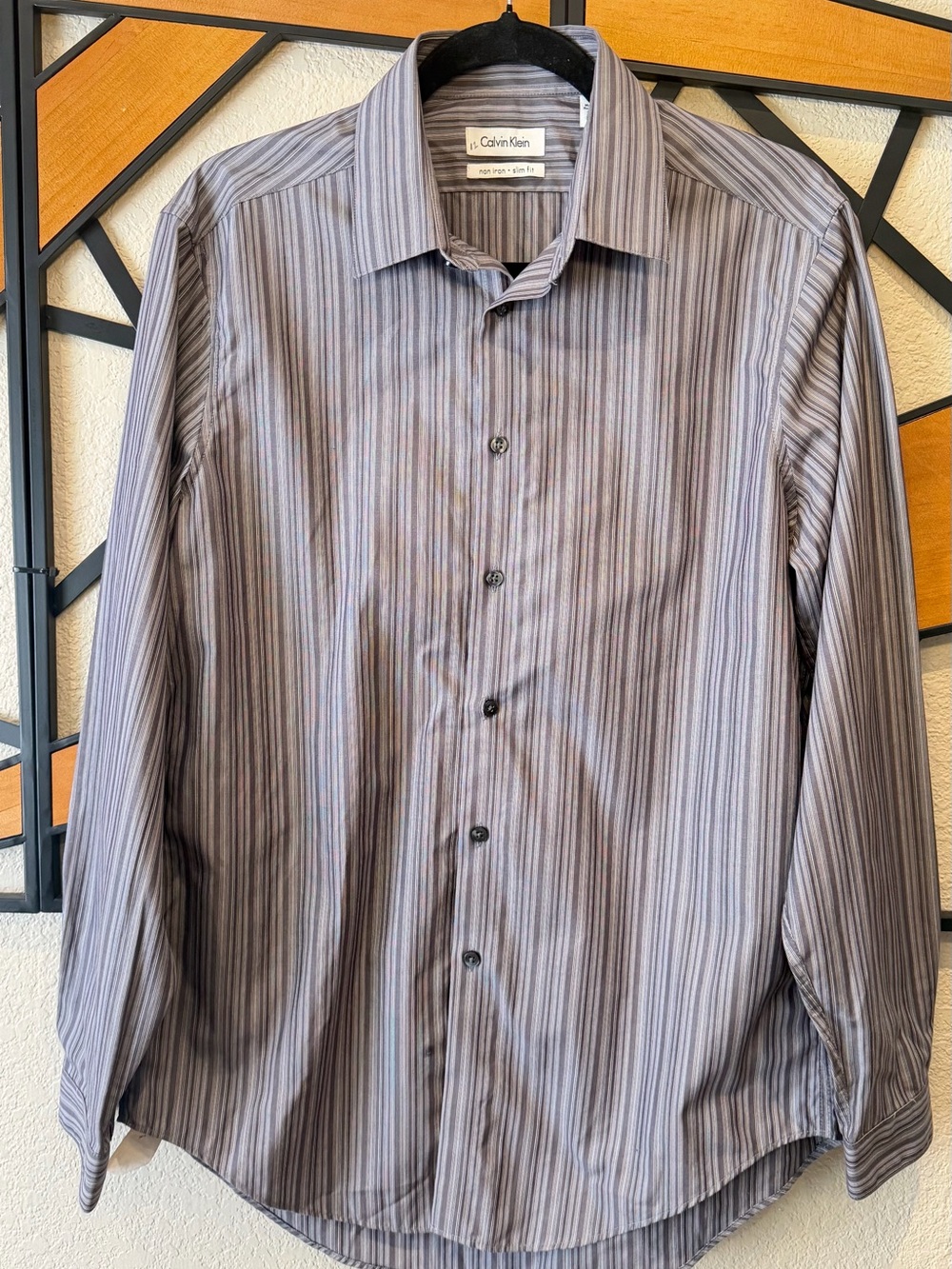 Calvin Klein Men's Gray and Blue Striped Dress Shirt